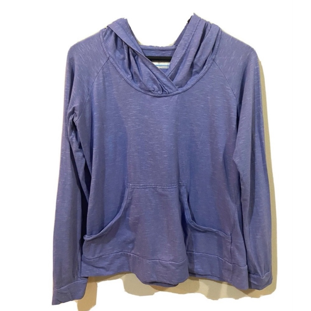 Columbia Periwinkle hooded t shirt kangaroo pocket size Large